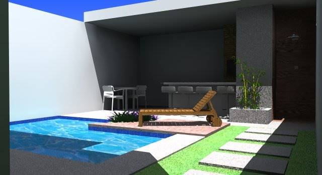 7 Ideias para Criar uma Área de Lazer Pequena 12 Foto de uma área de lazer pequena que integra sombra e água para proporcionar um espaço relaxante ao ar livre.