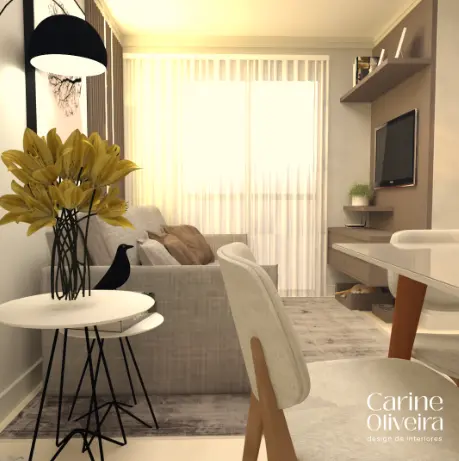 3 Dicas para TV na Parede: Altura Ideal e Decoração 1 Suportes fixos e articulados são os mais usados para instalar a TV na parede – Projeto: Carine Oliveira | Foto: Ren Studios