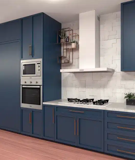 3 Ideias Funcionais para Montar uma Cozinha Completa 1 Cozinha planejada: cozinha planejada americana com acabamento em madeira e eletrodomésticos em inox.