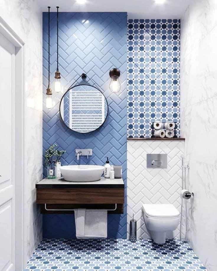 Lavabo Criativo: 7 Inspirações para Decoração 6 Lavabo com azulejos azuis e brancos