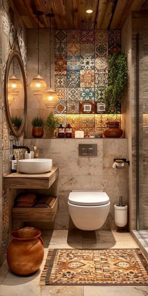 Lavabo Criativo: 7 Inspirações para Decoração 8 Lavabo com azulejos coloridos
