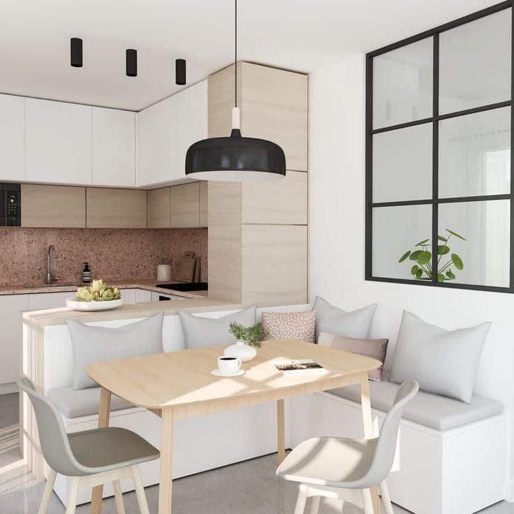 5 Formas de Incorporar a Mesa de Canto na Cozinha 7 Canto alemão em cores claras