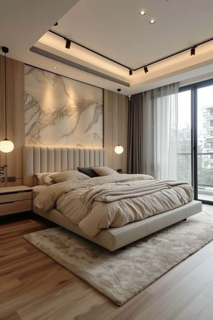 5 Dicas para um Quarto de Casal Clean e Elegante 7 Quarto de casal com pendentes em design minimalista