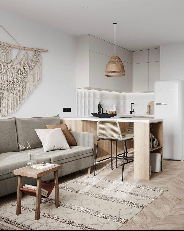 Sala e Cozinha Integradas: 7 Dicas de Estilo e Funcionalidade 5 Sala e cozinha com paleta de cores neutras